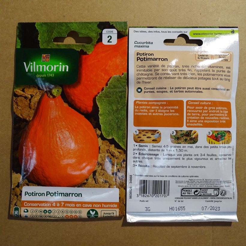 Exemple de spécimen de Potiron potimarron - Vilmorin le sachet de 18 graines environ (3g) tel que livré