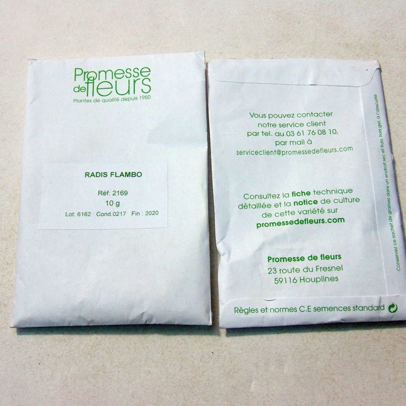 Exemple de spécimen de Radis Flambo - Raphanus sativus le sachet de +/- 1000 graines environ (minimum 10g) tel que livré