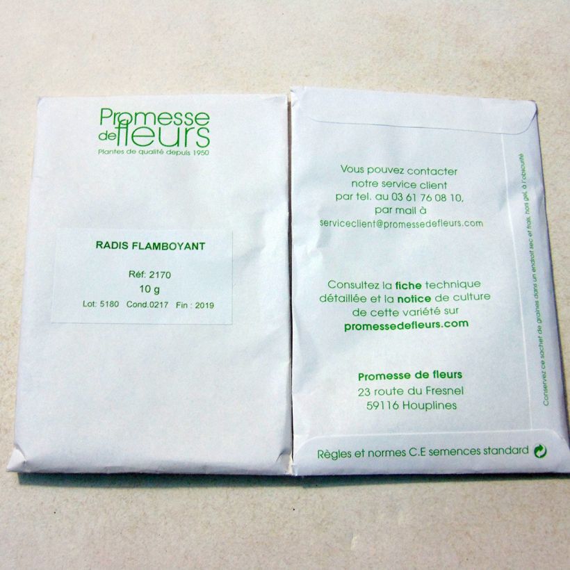 Exemple de spécimen de Radis Flamboyant - Raphanus sativus le sachet de +/- 1000 graines environ (minimum 10g) tel que livré