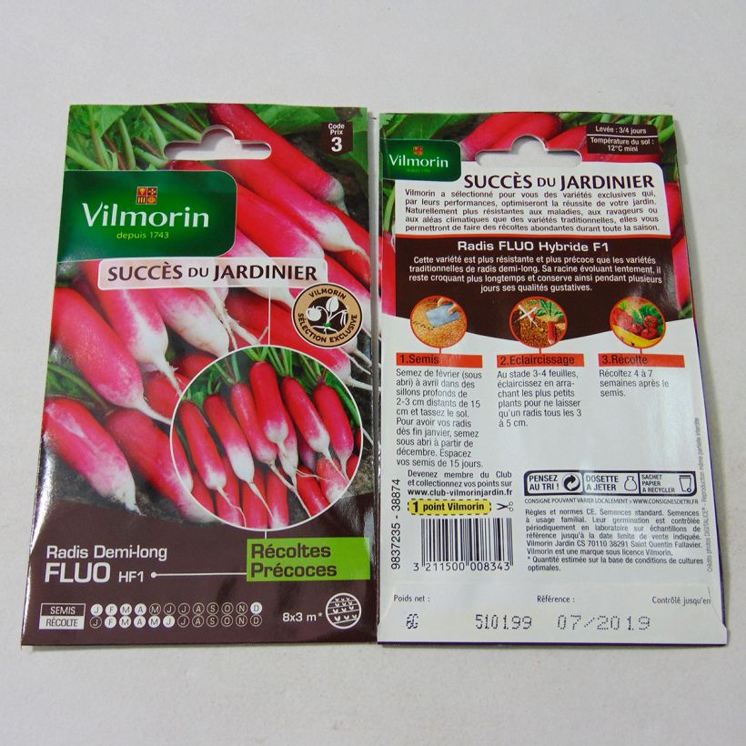 Exemple de spécimen de Radis Fluo F1 (Création Vilmorin) - Vilmorin le sachet de 480 graines environ (6g) tel que livré