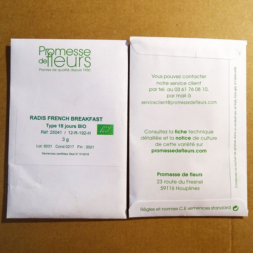 Exemple de spécimen de Radis French Breakfast Bio le sachet de +/- 500 graines environ (minimum 5g) tel que livré