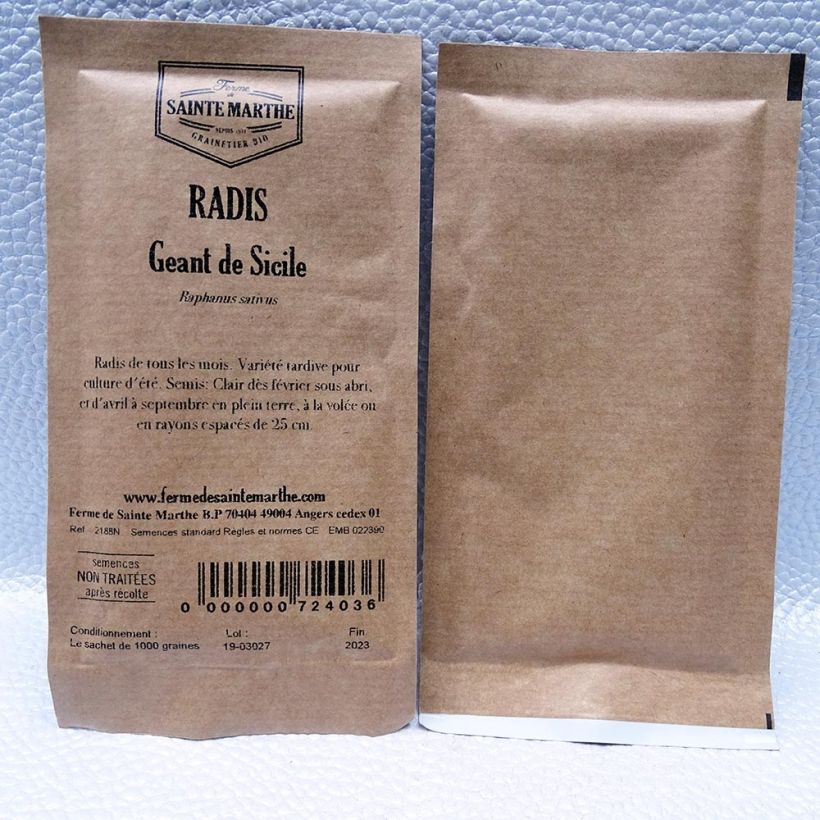 Exemple de spécimen de Radis Géant de Sicile NT - Ferme de Sainte Marthe le sachet de 1000 graines environ tel que livré