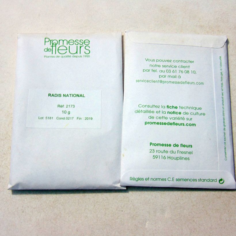 Exemple de spécimen de Radis National - Raphanus sativus le sachet de +/- 1000 graines environ (minimum 10g) tel que livré