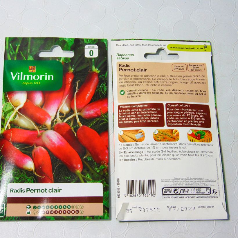 Exemple de spécimen de Radis Pernot clair - Vilmorin le sachet de 640 graines environ (8g) tel que livré