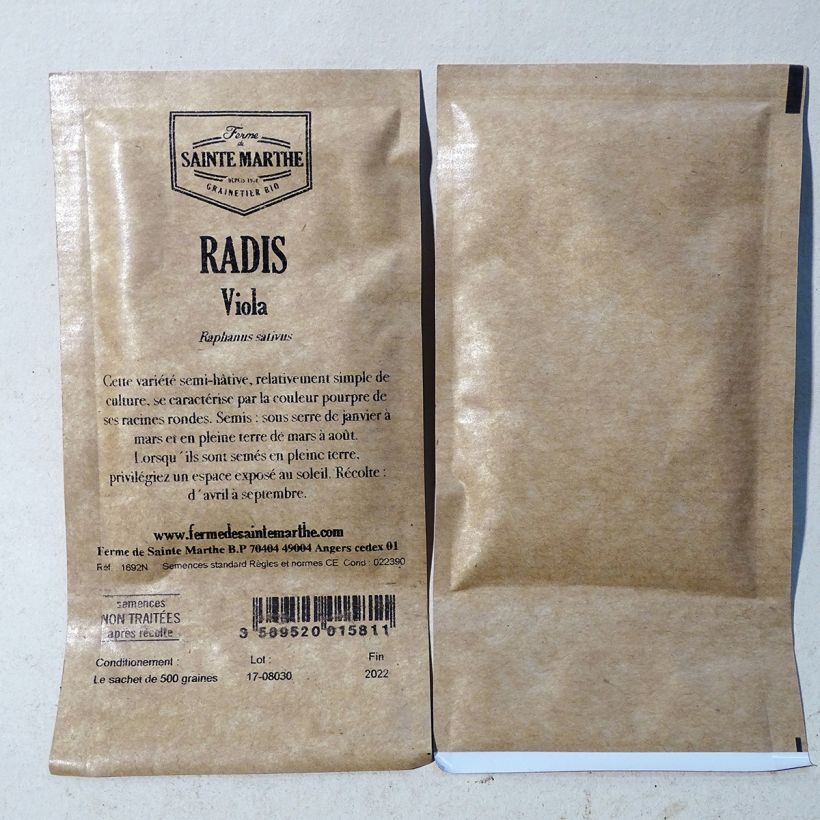 Exemple de spécimen de Radis Viola NT - Ferme de Sainte Marthe le sachet de 500 graines environ (5g) tel que livré