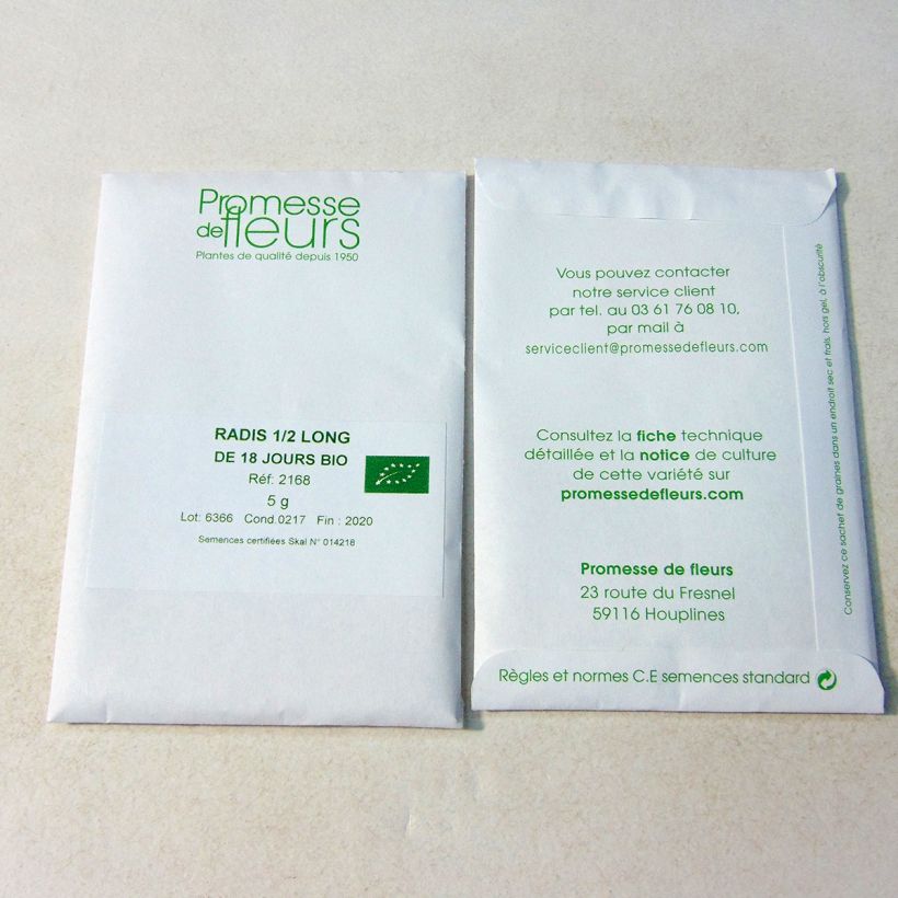 Exemple de spécimen de Radis de 18 jours Bio le sachet de +/- 800 graines environ (minimum 8g) tel que livré