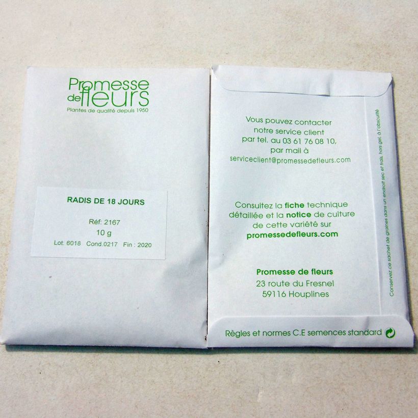 Exemple de spécimen de Radis de 18 jours - Raphanus sativus le sachet de +/- 1000 graines environ (minimum 10g) tel que livré
