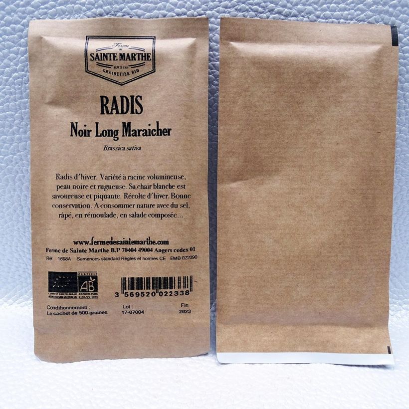 Exemple de spécimen de Radis noir long maraicher Bio - Ferme de Sainte Marthe le sachet de 500 graines environ tel que livré