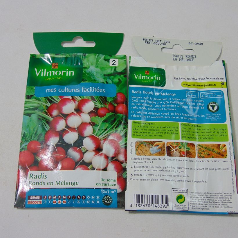 Exemple de spécimen de Radis ronds en mélange (Gaudry 2 / Jolly) - Vilmorin le sachet de 800 graines environ (10g) tel que livré