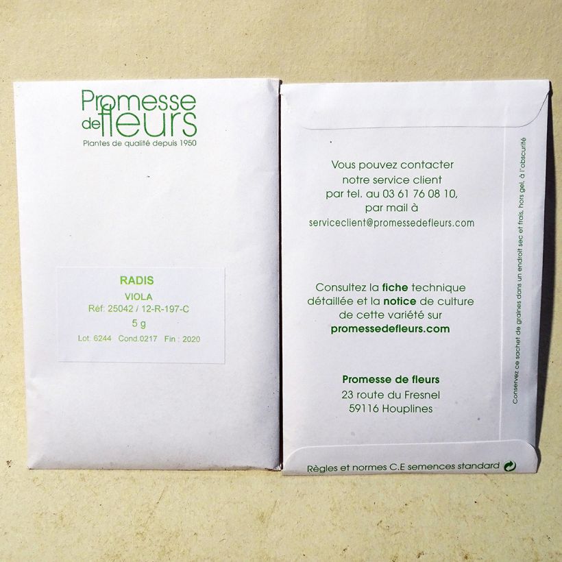 Exemple de spécimen de Radis violet Viola le sachet de +/- 500 graines environ (minimum 5g) tel que livré