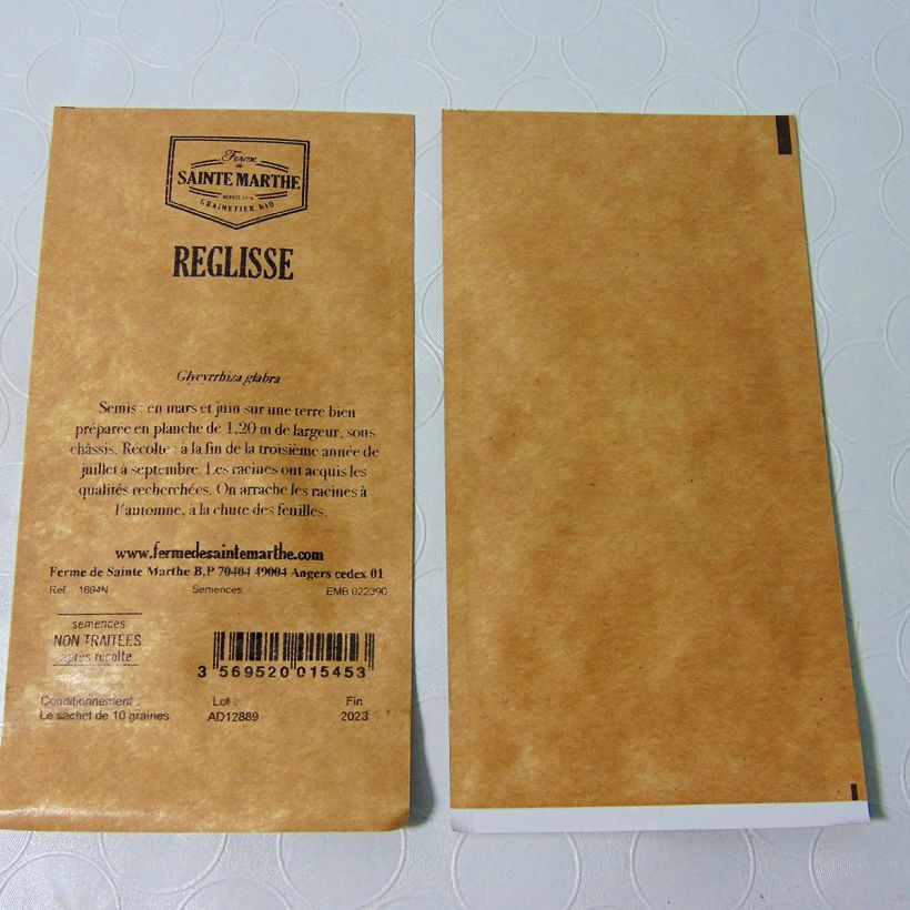 Exemple de spécimen de Réglisse Bio - Ferme de Sainte Marthe le sachet de 10 graines environ tel que livré