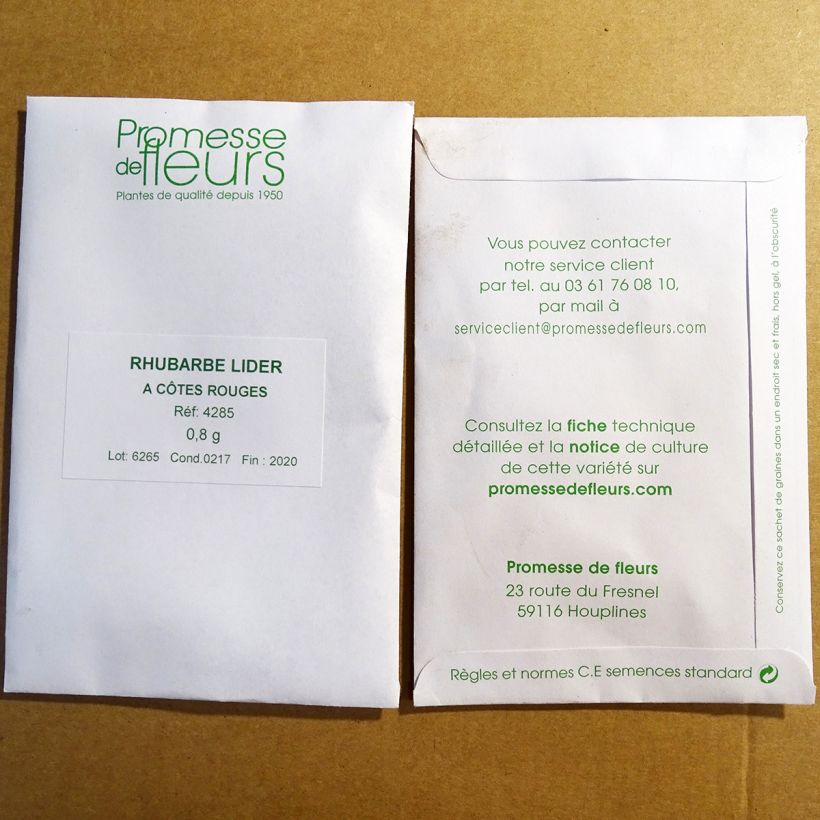 Exemple de spécimen de Rhubarbe Lider à côtes rouges le sachet de 40-50 graines environ (minimum 0,8g) tel que livré