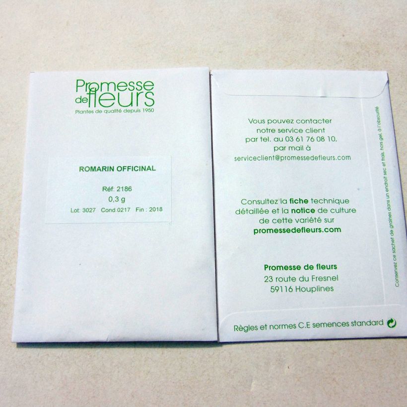 Exemple de spécimen de Romarin officinal - Rosmarinus officinalis - Graines le sachet de +/- 200 graines environ (minimum 0,3g) tel que livré