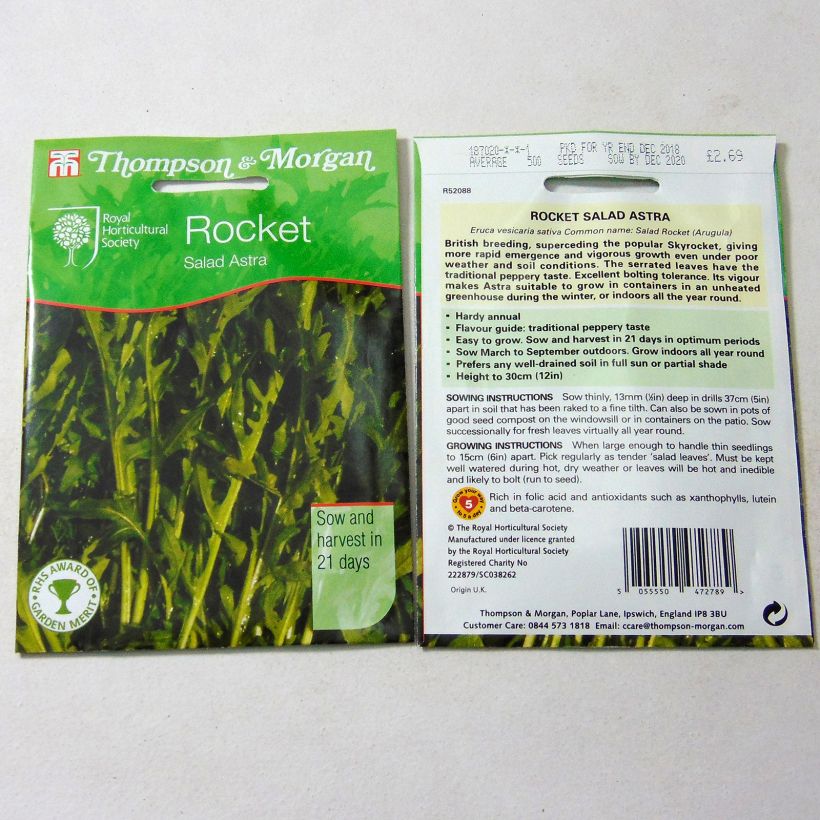 Exemple de spécimen de Roquette Astra le sachet de 750 graines environ tel que livré