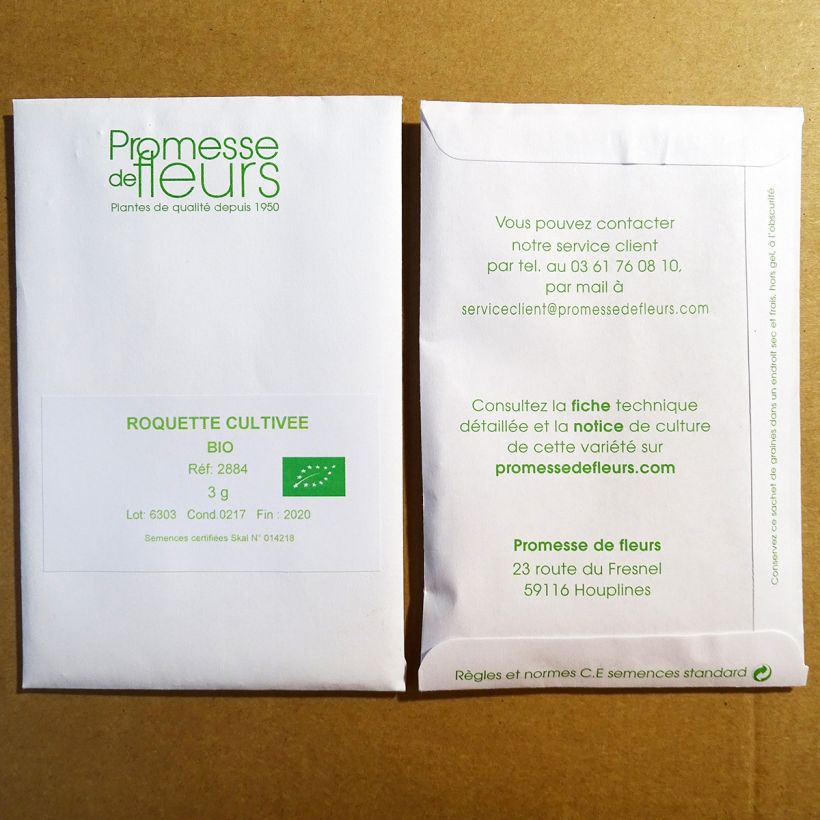 Exemple de spécimen de Roquette cultivée Bio le sachet de +/- 1000 graines environ (minimum 3g) tel que livré