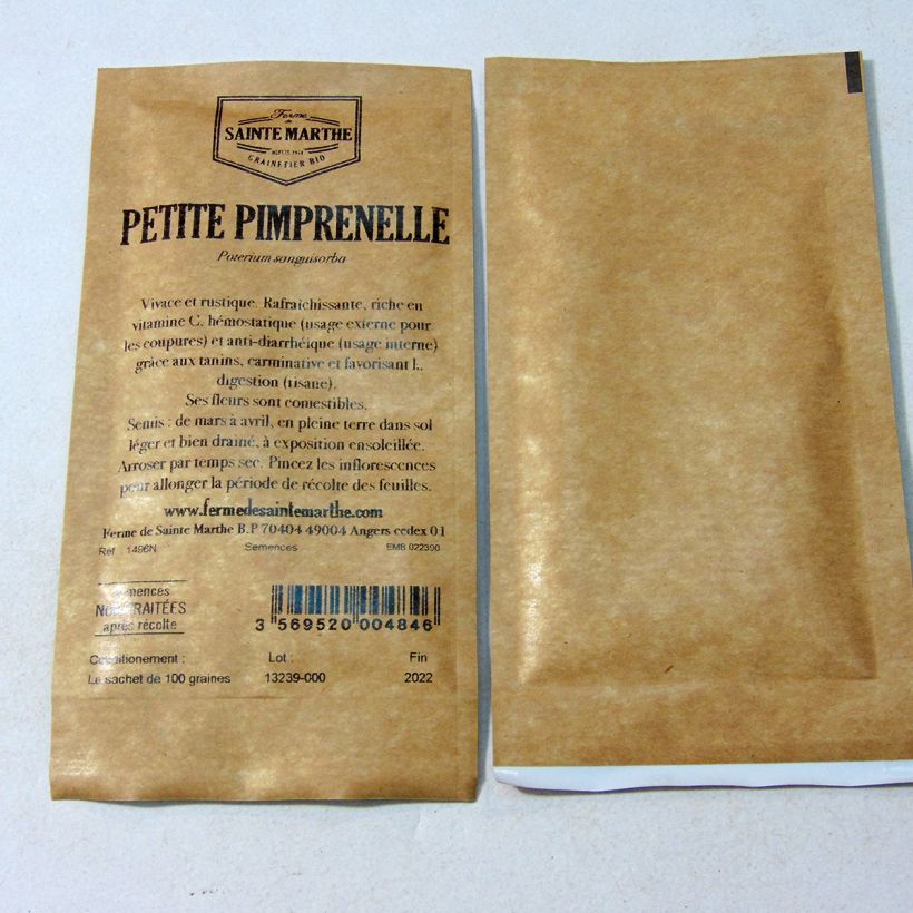 Exemple de spécimen de Sanguisorba minor - Petite Pimprenelle Bio - Ferme de Sainte Marthe le sachet de 100 graines environ tel que livré