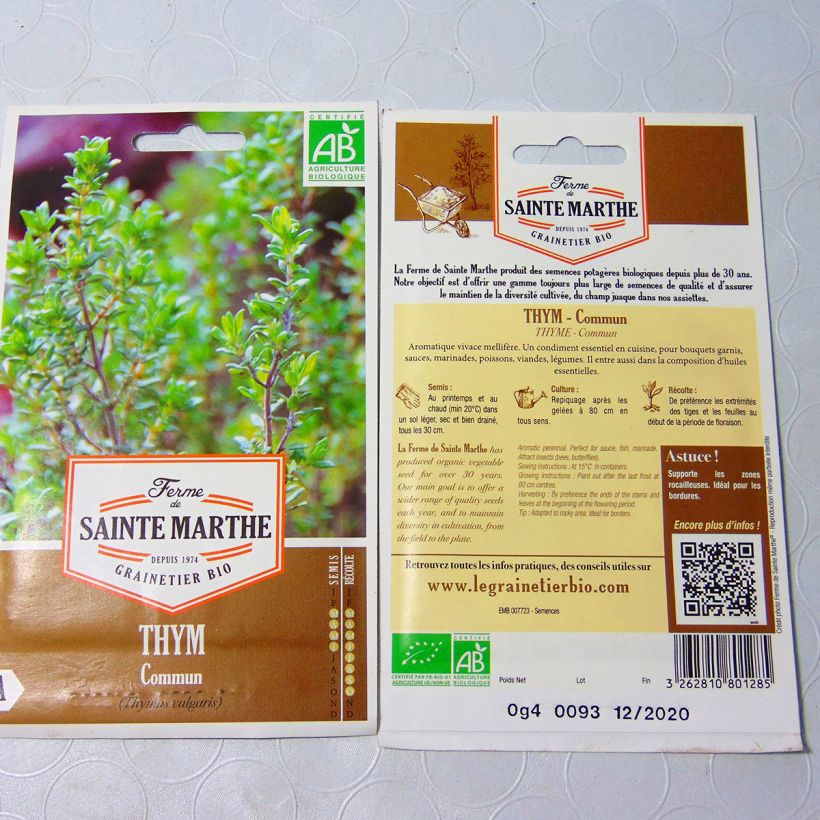 Exemple de spécimen de Thym commun Bio - Ferme de Sainte Marthe le sachet de 1000 graines environ tel que livré