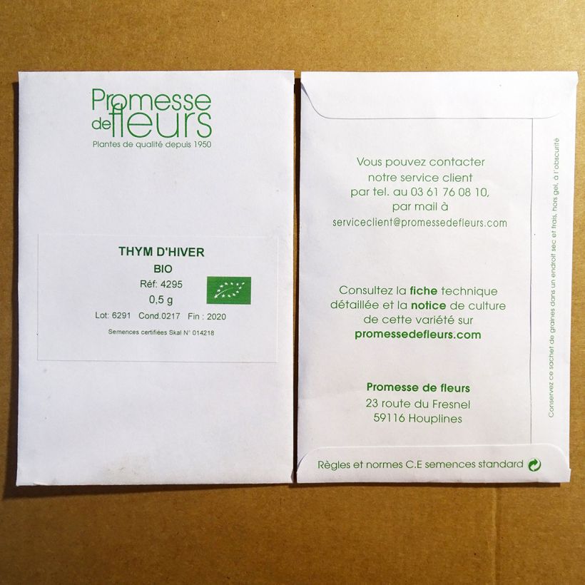 Exemple de spécimen de Thym d'hiver Bio - Thymus vulgaris le sachet de +/- 2500 graines environ (minimum 0,5g) tel que livré