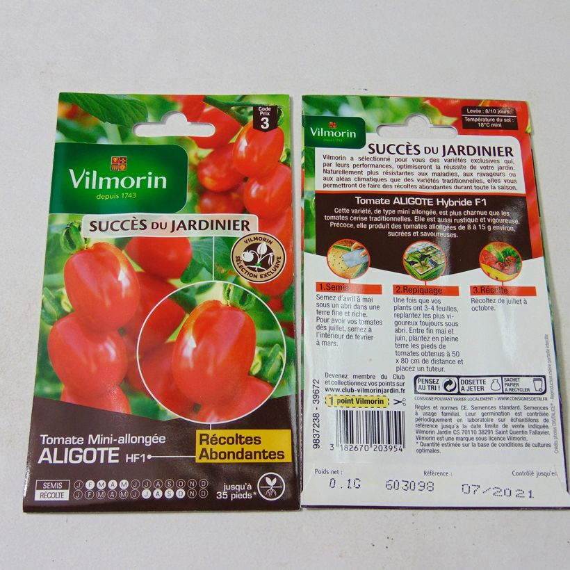 Exemple de spécimen de Tomate Aligote F1 - Vilmorin  le sachet de 30 graines environ (0,1g) tel que livré