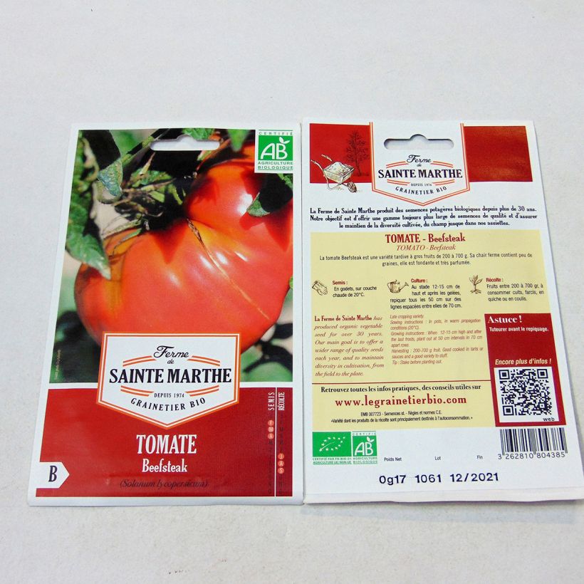 Exemple de spécimen de Tomate Beefsteak Bio - Ferme de Sainte Marthe le sachet de 40 graines environ tel que livré