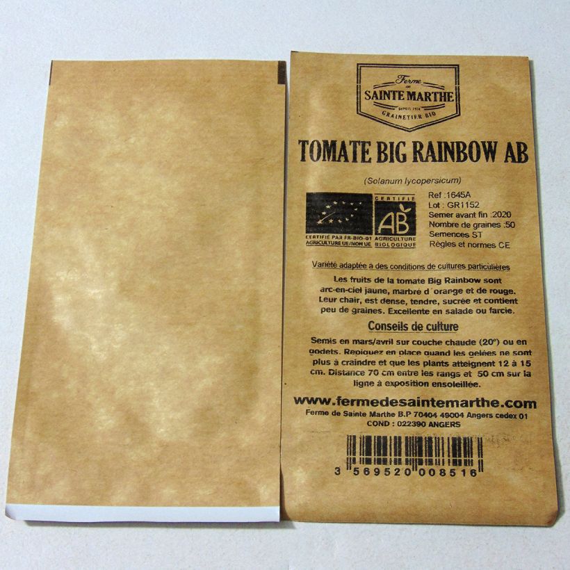 Exemple de spécimen de Tomate Big Rainbow Bio - Ferme de Sainte Marthe le sachet de 50 graines environ tel que livré