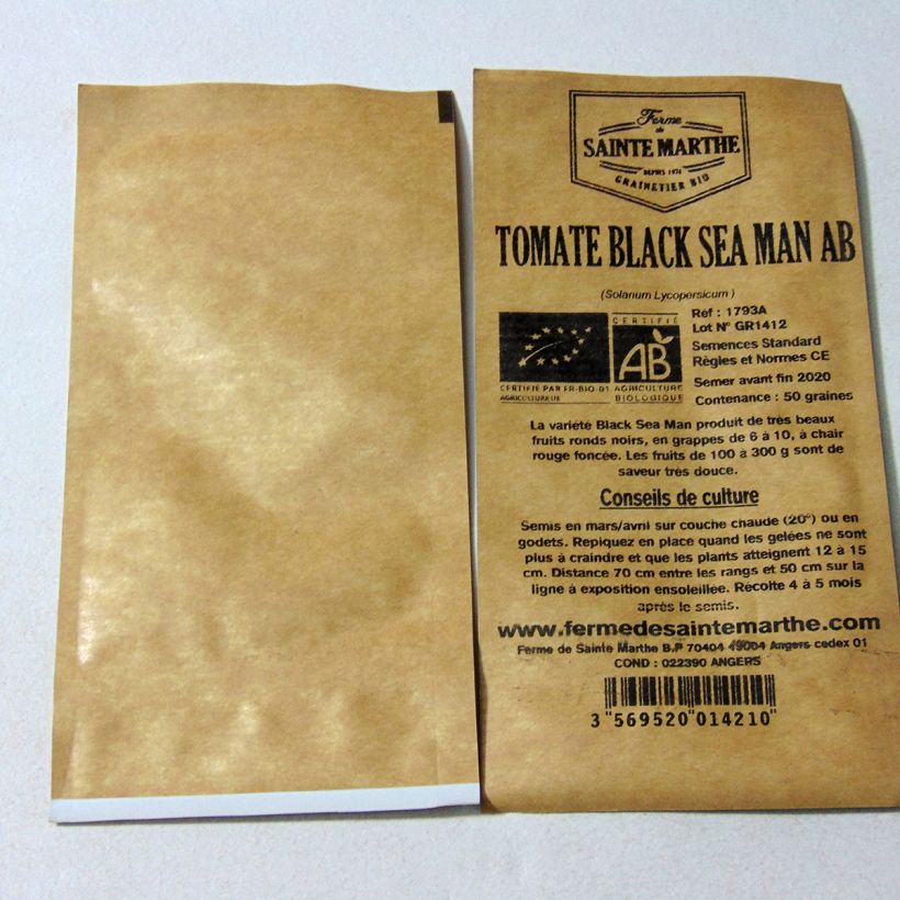 Exemple de spécimen de Tomate Black Sea Man Bio - Ferme de Sainte Marthe le sachet de 50 graines environ tel que livré
