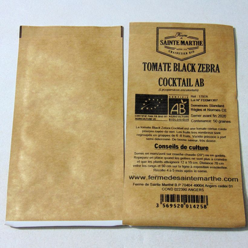 Exemple de spécimen de Tomate Black Zebra Cocktail Bio - Ferme de Sainte Marthe le sachet de 50 graines environ tel que livré