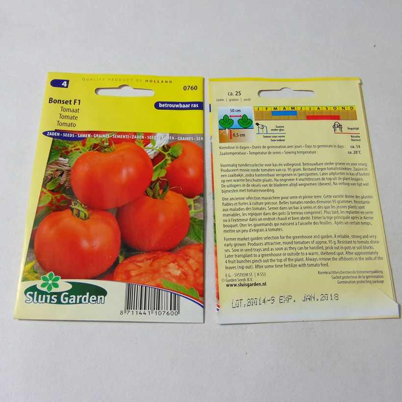 Exemple de spécimen de Tomate Bonset F1 le sachet de 25 graines environ tel que livré