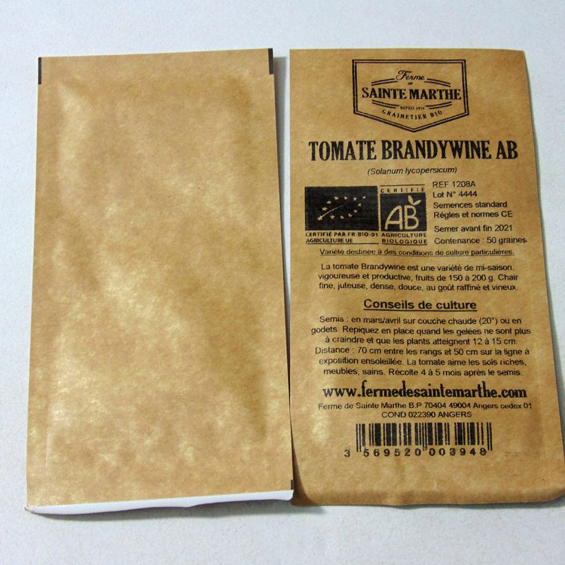 Exemple de spécimen de Tomate Brandywine Bio - Ferme de Sainte Marthe le sachet de 50 graines environ tel que livré