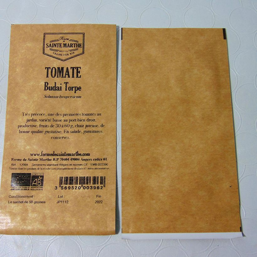 Exemple de spécimen de Tomate Budaï Torpe Bio - Ferme de Sainte Marthe le sachet de 50 graines environ tel que livré