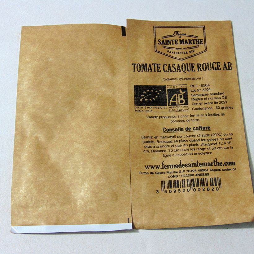 Exemple de spécimen de Tomate Casaque Rouge Bio - Ferme de Sainte Marthe le sachet de 50 graines environ tel que livré