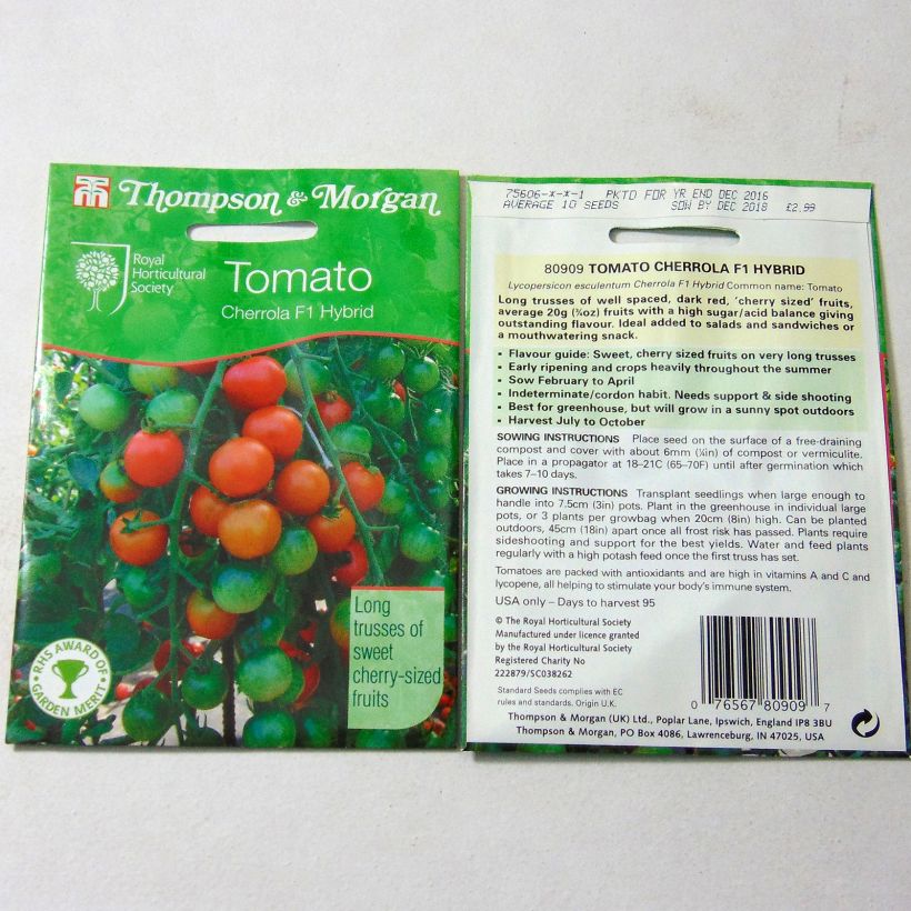 Exemple de spécimen de Tomate Cherrola F1 - Tomate-cerise le sachet de 10 graines environ tel que livré
