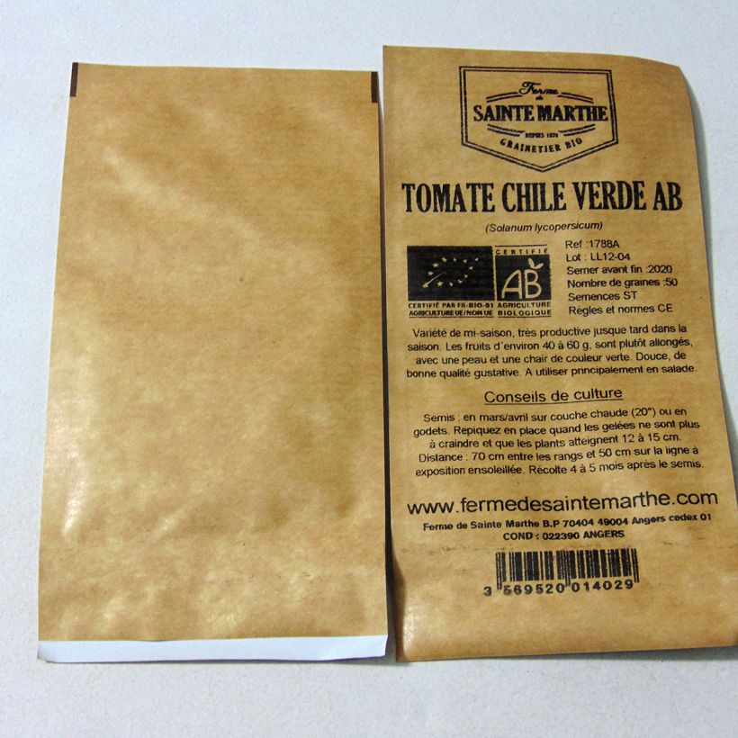 Exemple de spécimen de Tomate Chile Verde Bio - Ferme de Sainte Marthe le sachet de 50 graines environ tel que livré