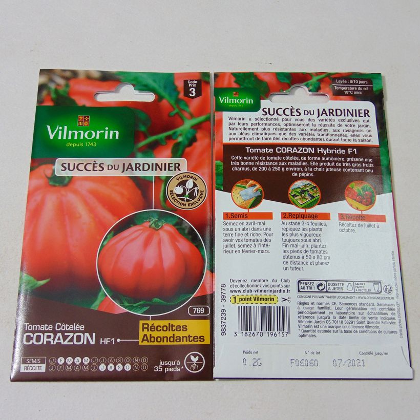 Exemple de spécimen de Tomate Corazon F1 - Vilmorin - Cœur de bœuf  hybride  le sachet de 35 graines environ (0.2g) tel que livré
