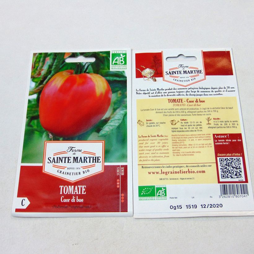 Exemple de spécimen de Tomate Cuor Di Bue Bio - Cœur de Bœuf - Ferme de Sainte Marthe le sachet de 60 graines environ tel que livré