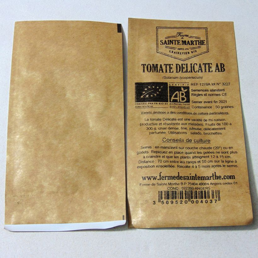 Exemple de spécimen de Tomate Delicate Bio - Ferme de Sainte Marthe le sachet de 50 graines environ tel que livré