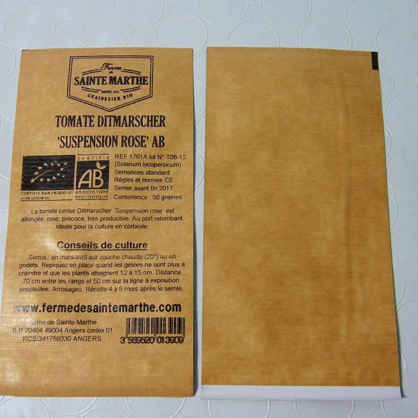 Exemple de spécimen de Tomate Ditmarscher Suspension Rose - Bio - Ferme de Sainte Marthe  le sachet de 50 graines environ tel que livré