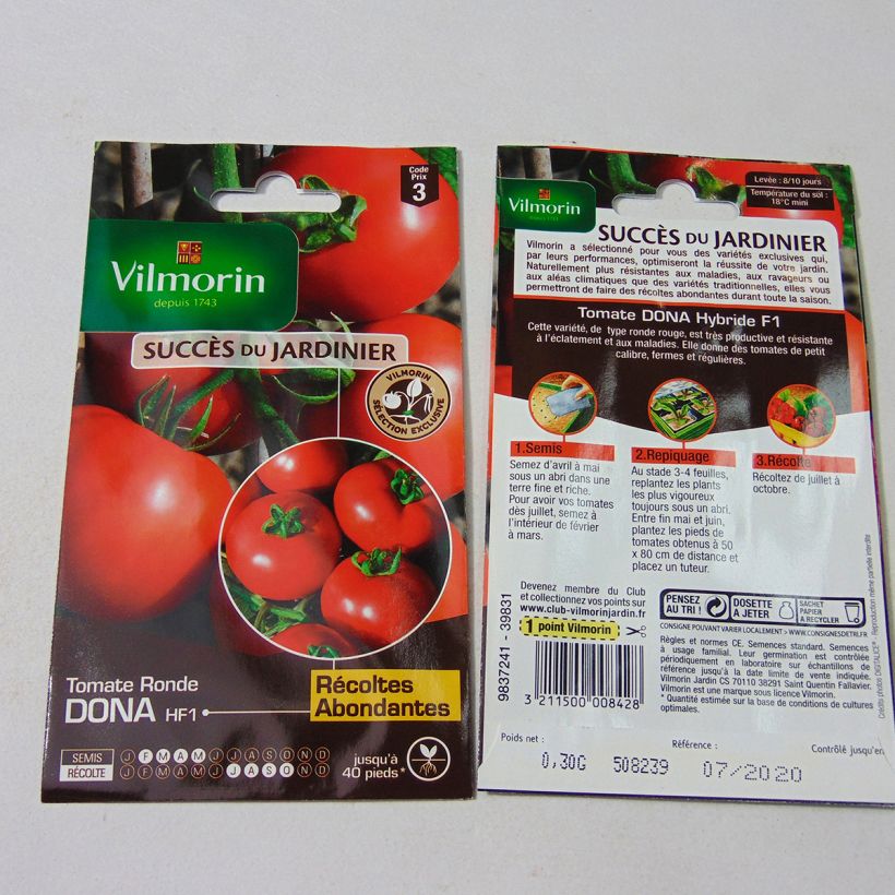 Exemple de spécimen de Tomate Dona F1 (Création Vilmorin) - Vilmorin le sachet de 90 graines environ (0.3g) tel que livré