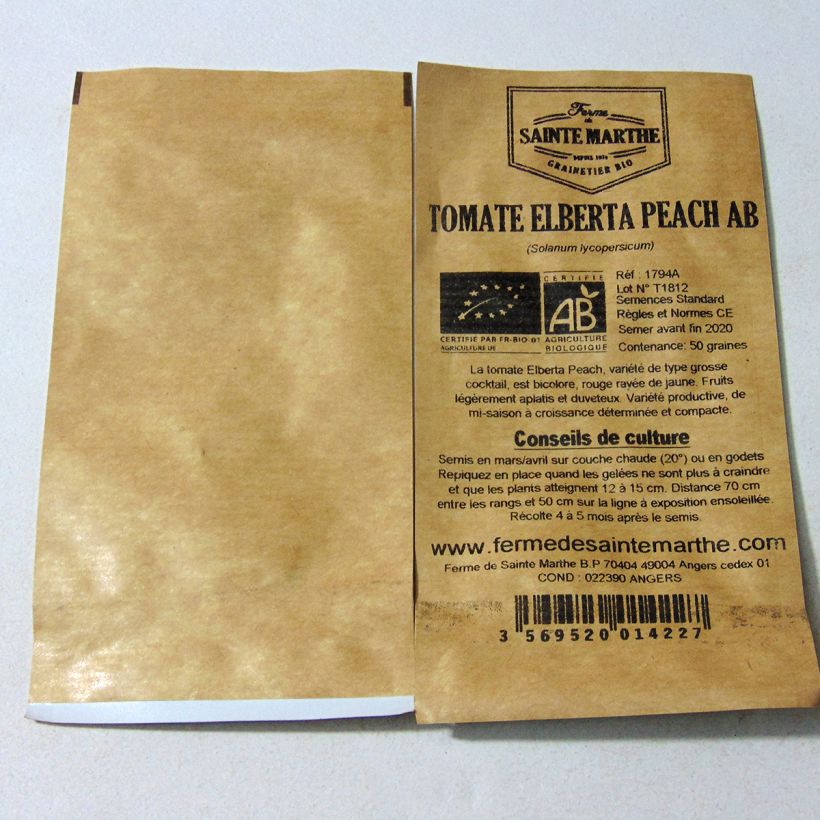 Exemple de spécimen de Tomate Elberta Peach Bio - Ferme de Sainte Marthe le sachet de 50 graines environ tel que livré