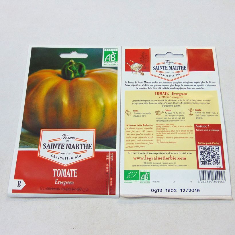 Exemple de spécimen de Tomate Evergreen Bio - Ferme de Sainte Marthe le sachet de 60 graines environ tel que livré