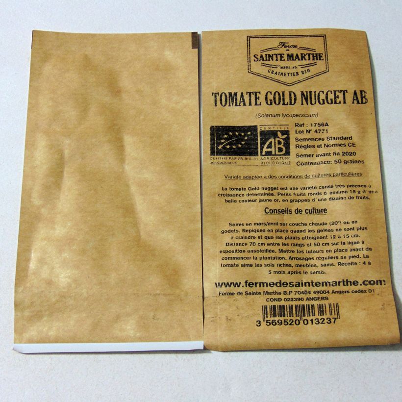 Exemple de spécimen de Tomate Gold Nugget Bio - Ferme de Sainte Marthe le sachet de 50 graines environ tel que livré