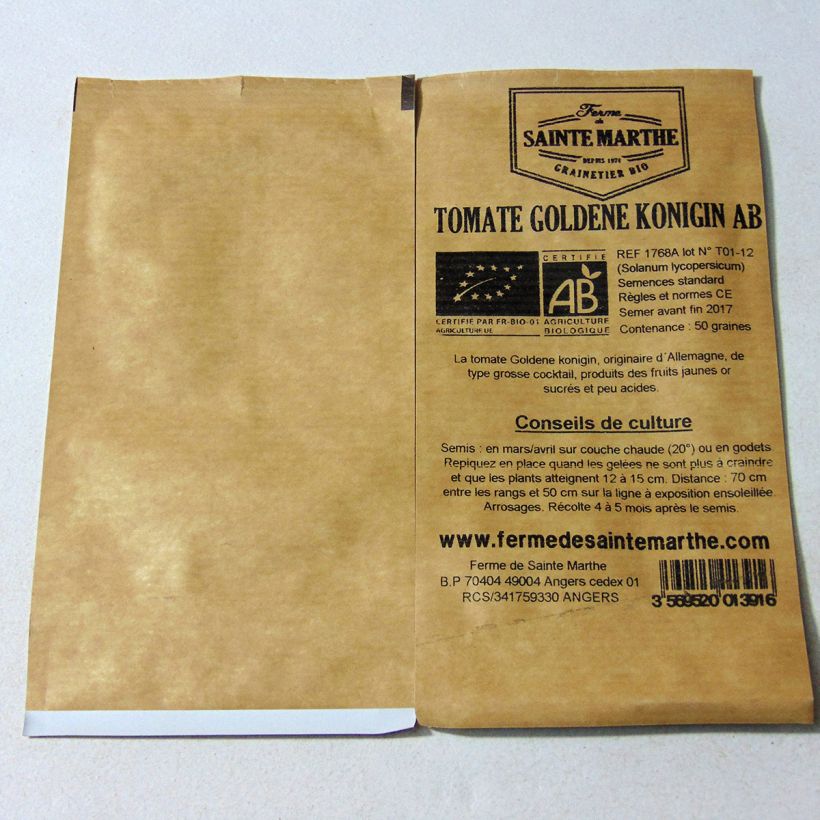 Exemple de spécimen de Tomate Goldene Königin Bio - Ferme de Sainte Marthe - Tomate Reine d'or le sachet de 50 graines environ tel que livré