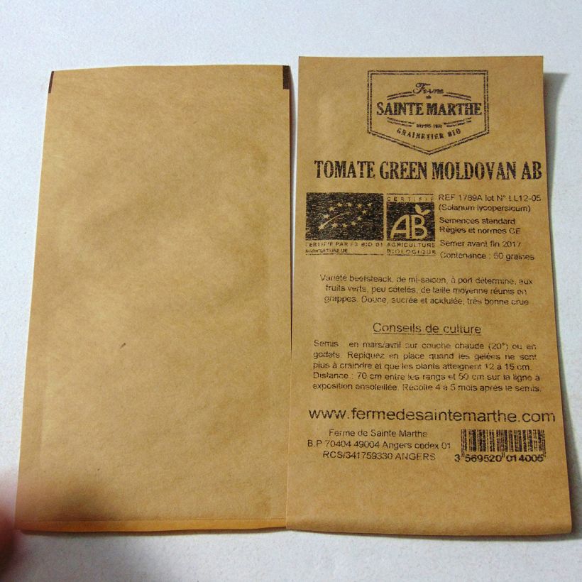 Exemple de spécimen de Tomate Green Moldovan Bio - Ferme de Sainte Marthe le sachet de 50 graines environ tel que livré