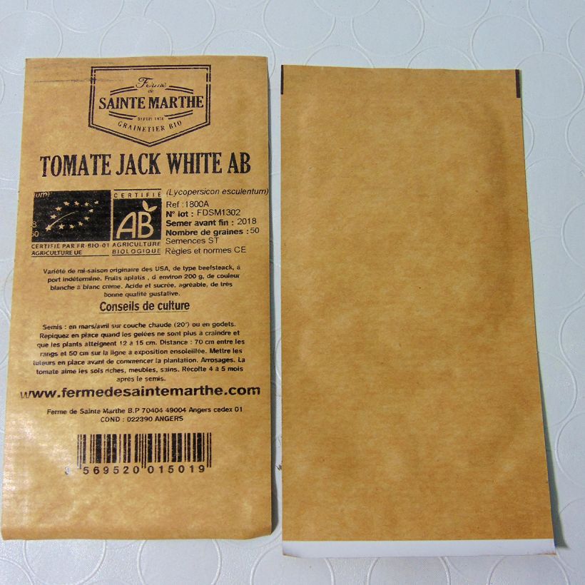 Exemple de spécimen de Tomate Jack White Bio - Ferme de Sainte Marthe le sachet de 50 graines environ tel que livré