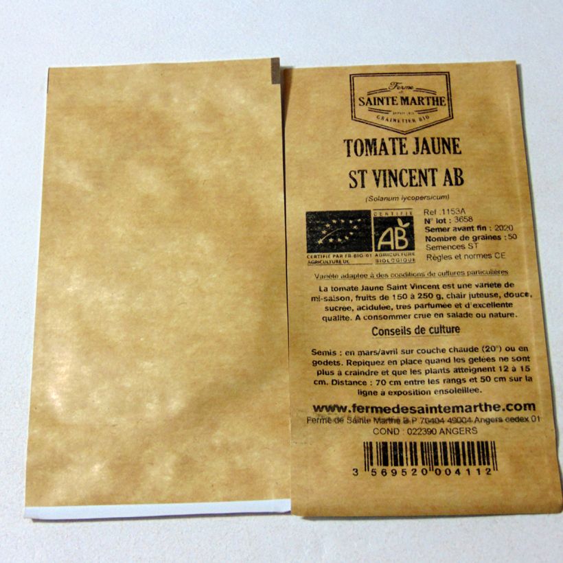 Exemple de spécimen de Tomate Jaune Saint Vincent Bio - Ferme de Sainte Marthe le sachet de 50 graines environ tel que livré