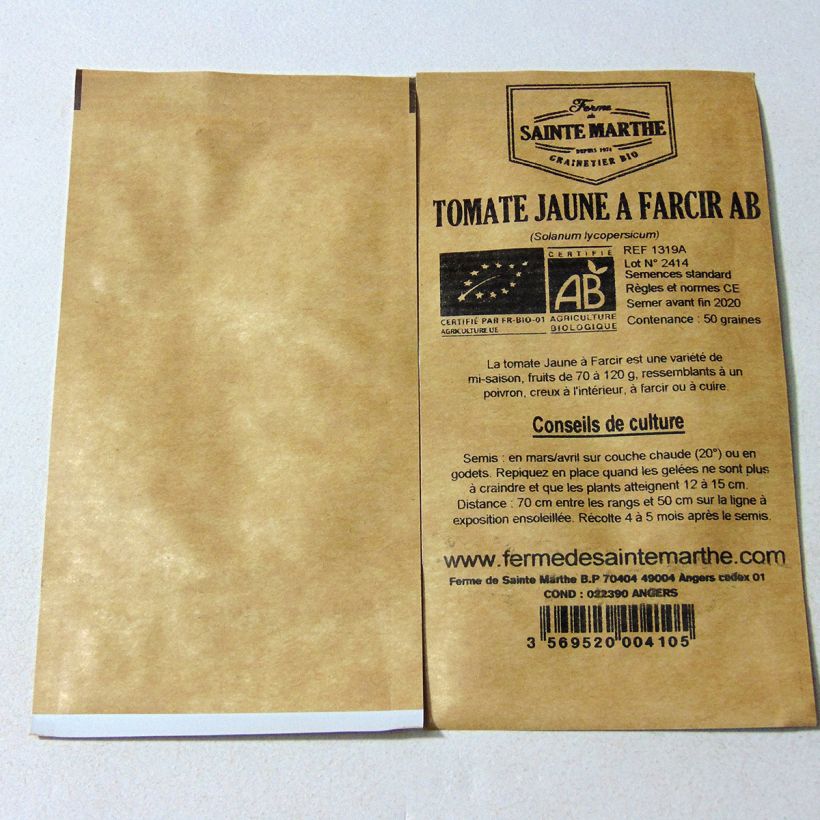 Exemple de spécimen de Tomate Jaune à farcir Yellow Stuffer Bio - Ferme de Sainte Marthe le sachet de 50 graines environ tel que livré