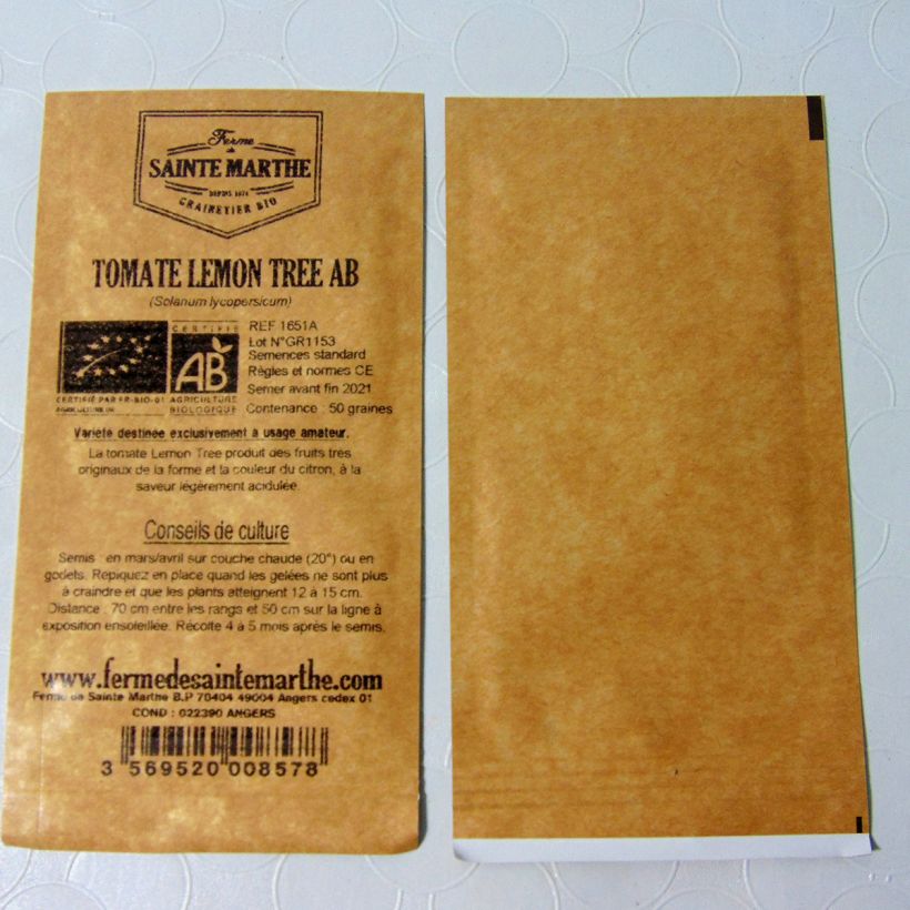 Exemple de spécimen de Tomate Lemon Tree Bio - Tomate citron - Ferme de Sainte Marthe le sachet de 50 graines environ tel que livré