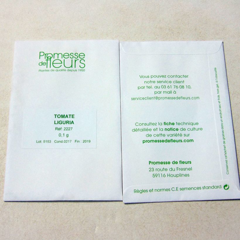 Exemple de spécimen de Tomate Liguria le sachet de +/- 30 graines environ (minimum 0,1g) tel que livré