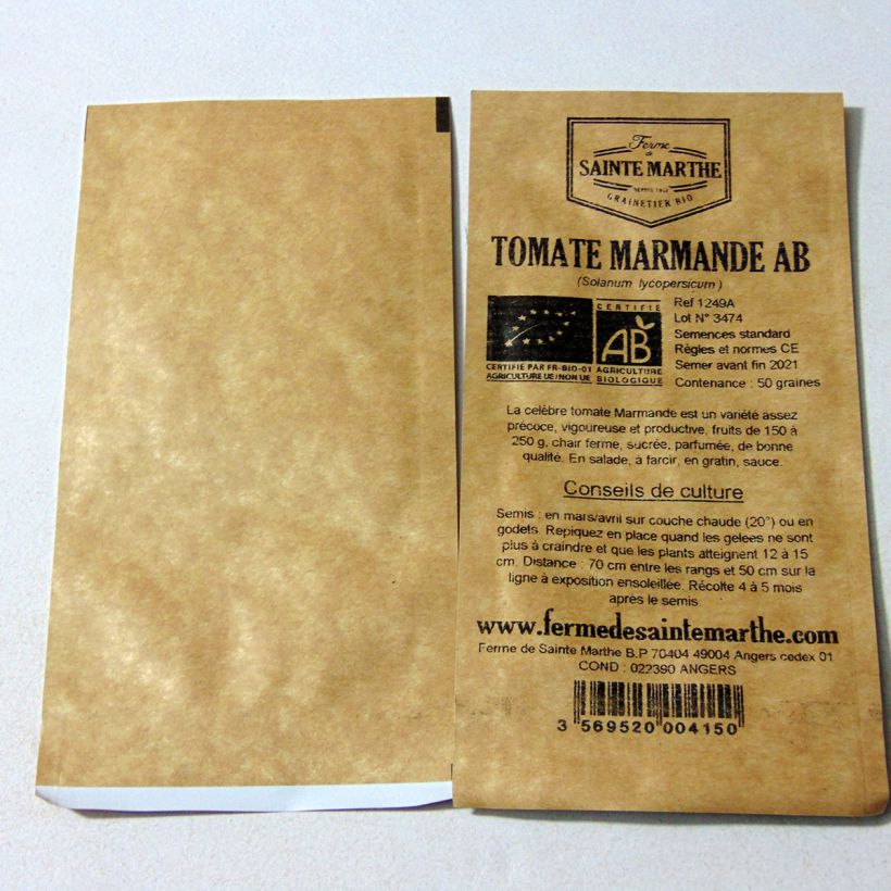 Exemple de spécimen de Tomate Marmande Bio - Ferme de Sainte Marthe le sachet de 50 graines environ tel que livré