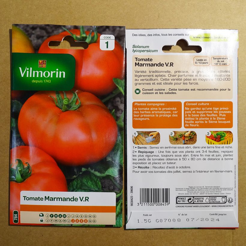 Exemple de spécimen de Tomate Marmande - Vilmorin le sachet de 450 graines environ (1.5g) tel que livré